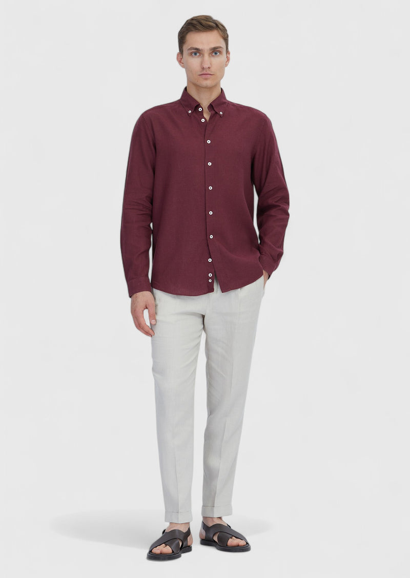Nar Çiçeği Düz Casual Fit Uzun Dokuma Casual Pamuk Karışımlı Gömlek