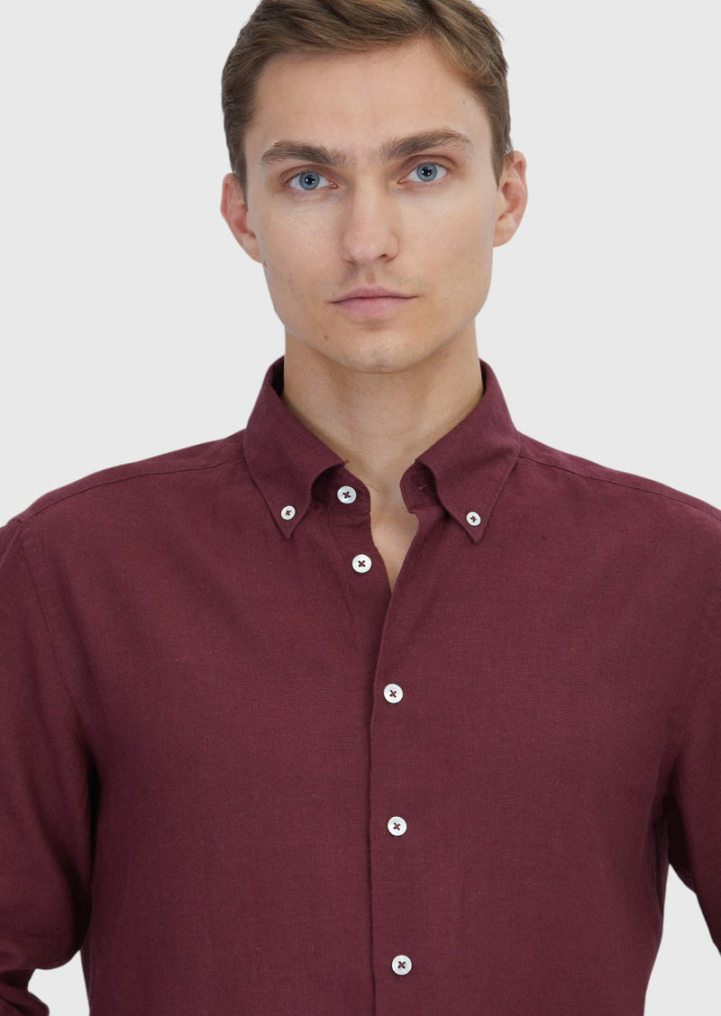 Nar Çiçeği Düz Casual Fit Uzun Dokuma Casual Pamuk Karışımlı Gömlek