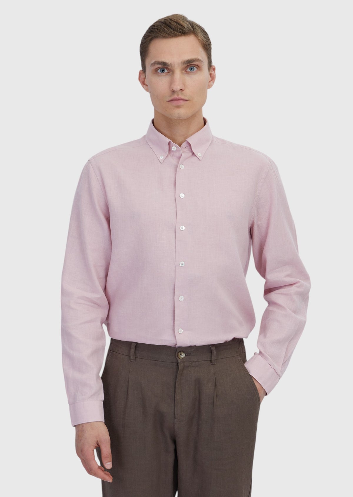 Pembe Düz Casual Fit Uzun Dokuma Casual Pamuk Karışımlı Gömlek