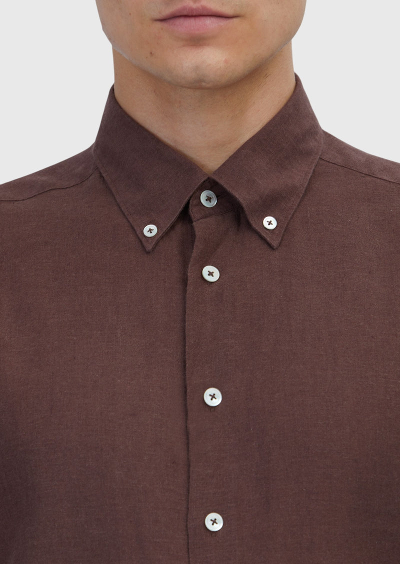 Kiremit Düz Casual Fit Uzun Dokuma Casual Pamuk Karışımlı Gömlek