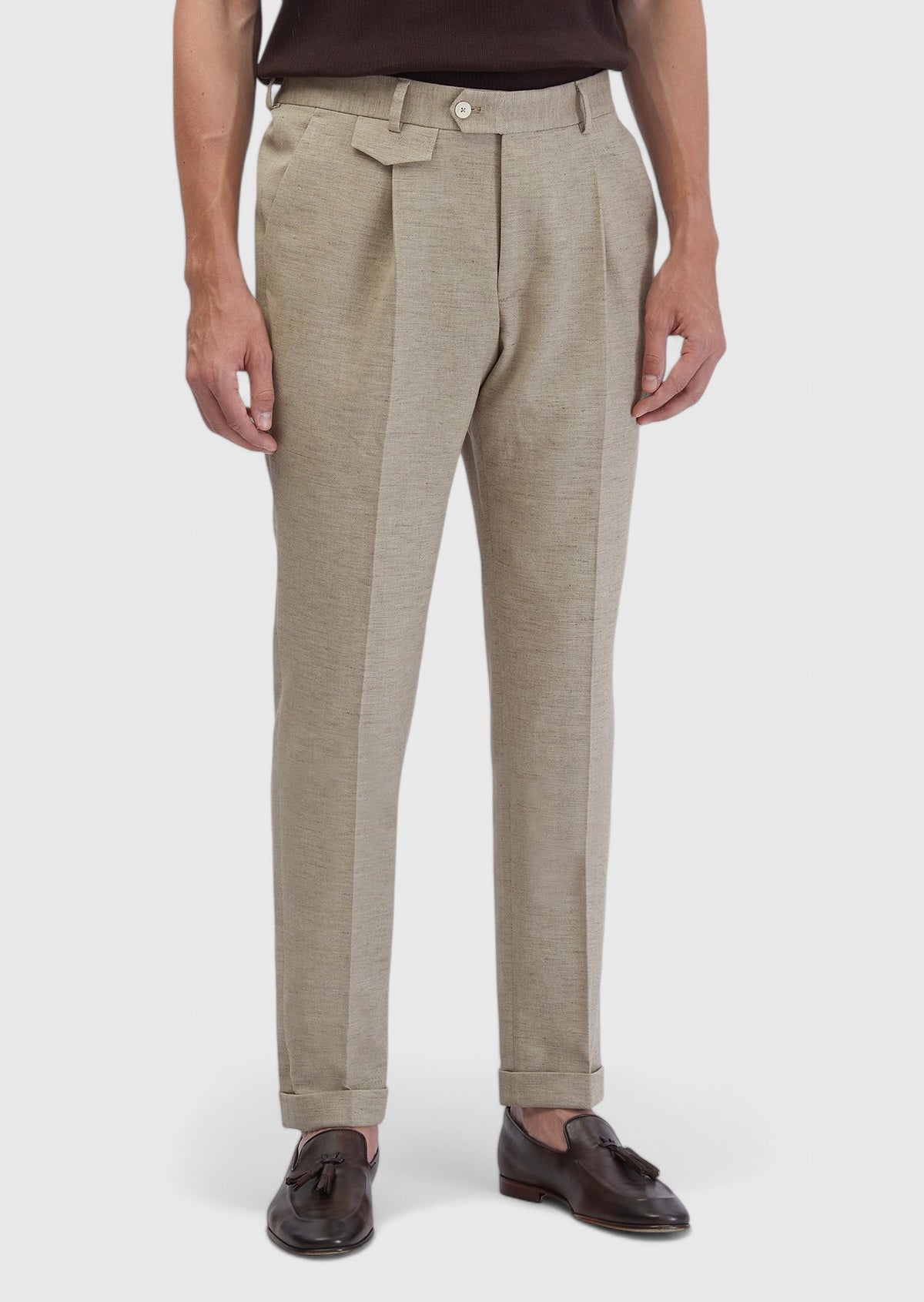 Koyu Bej Düz Kumaş Regular Fit Casual Pamuk Karışımlı Pantolon