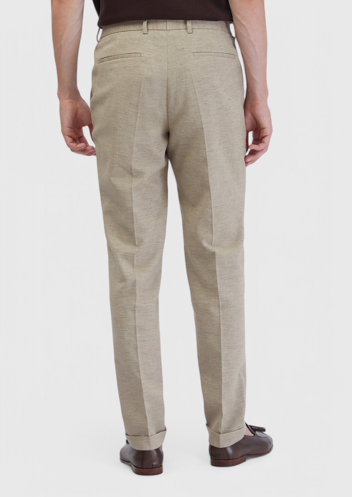 Koyu Bej Düz Kumaş Regular Fit Casual Pamuk Karışımlı Pantolon