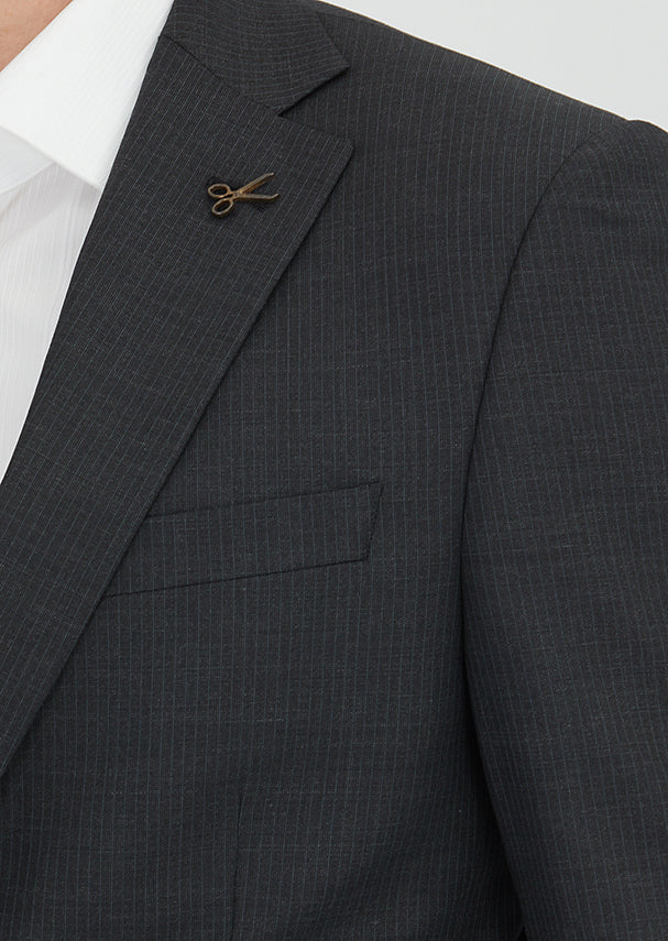 Antrasit Çizgili Modern Fit Yün Karışımlı Takım Elbise