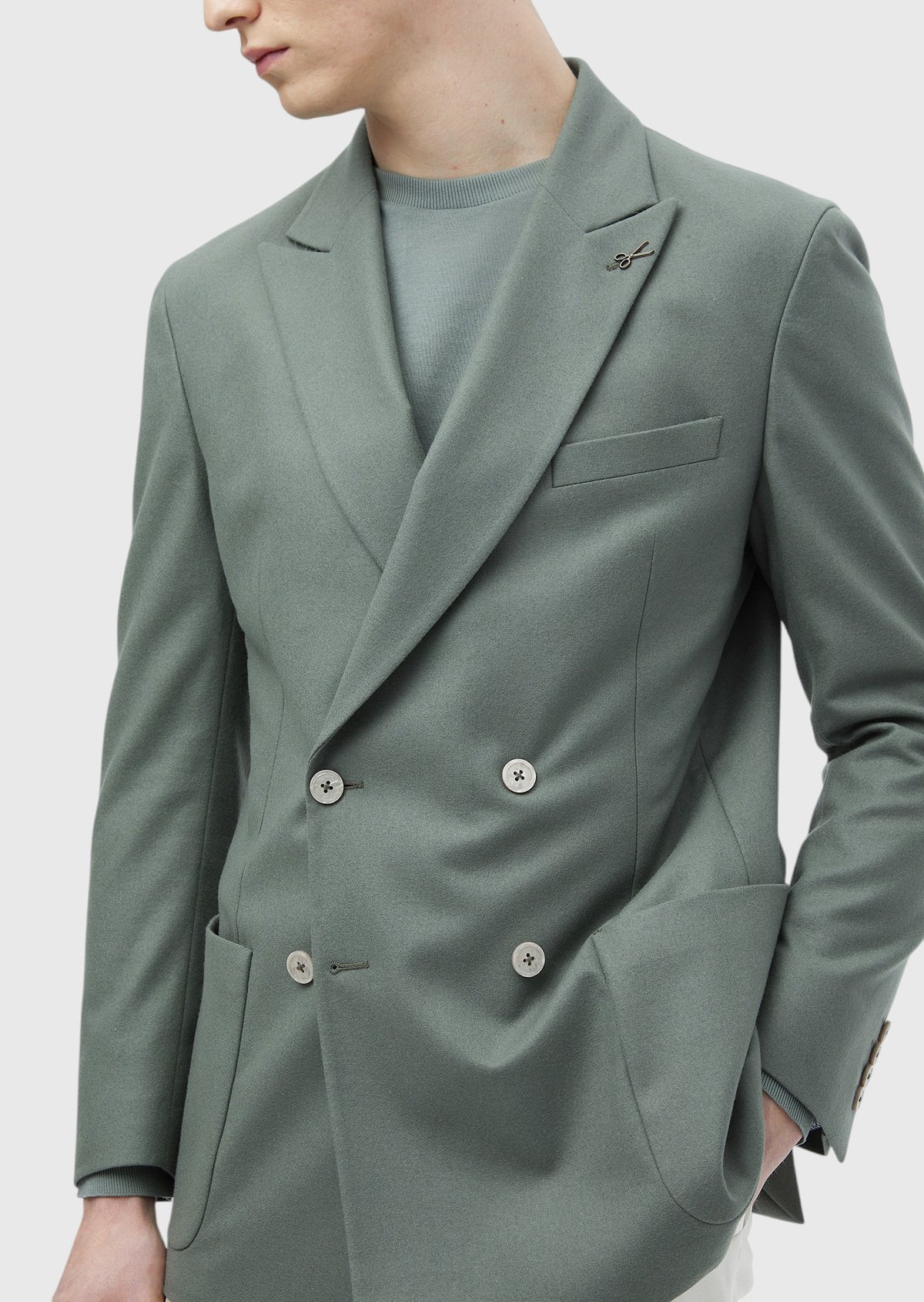 Açık Yeşil Düz Shirt Shoulder Slim Fit Yün Karışımlı Ceket