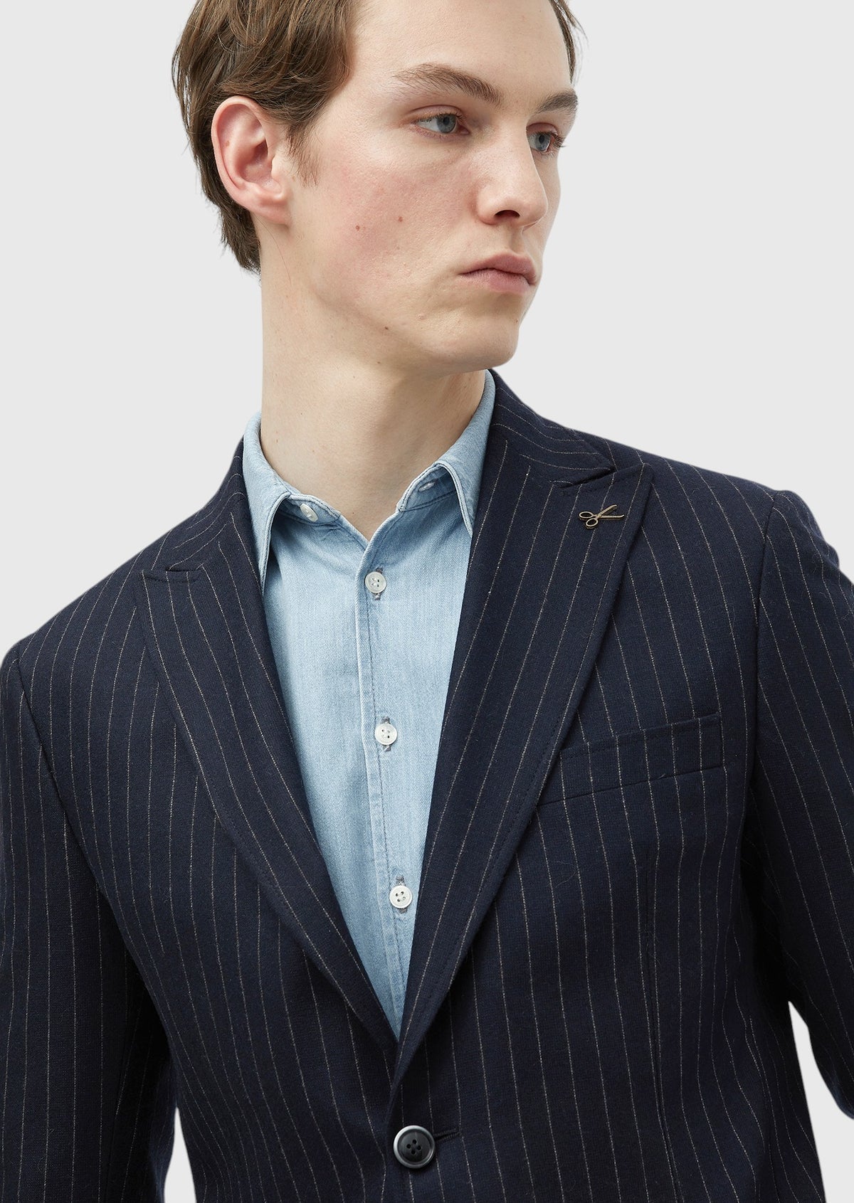 Lacivert Çizgili Zeroweight Slim Fit Yün Karışımlı Ceket