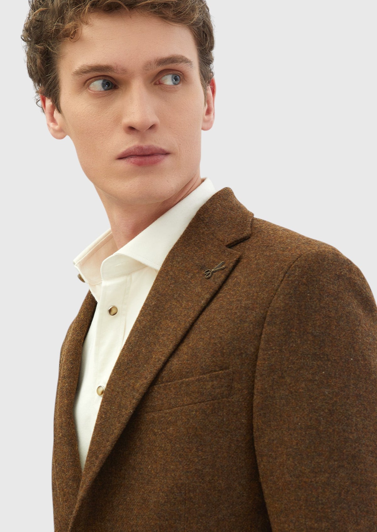 Kahverengi Düz Shirt Shoulder Slim Fit %100 Yün Ceket