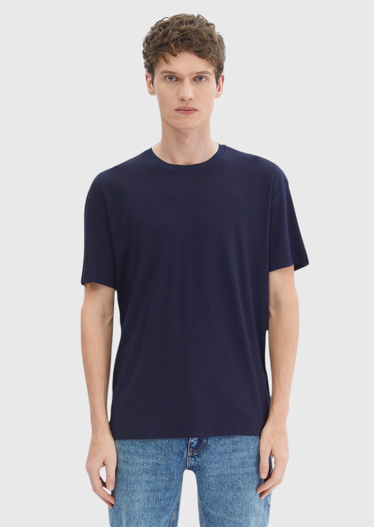 Lacivert Düz Bisiklet Yaka T-Shirt