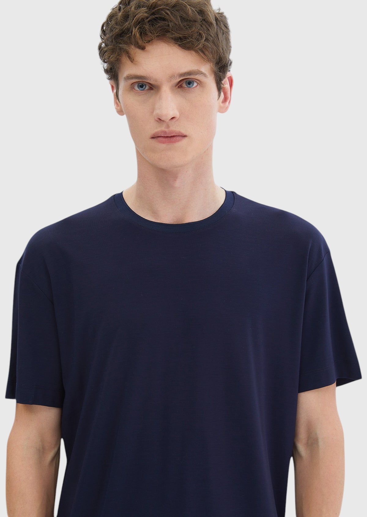 Lacivert Düz Bisiklet Yaka T-Shirt