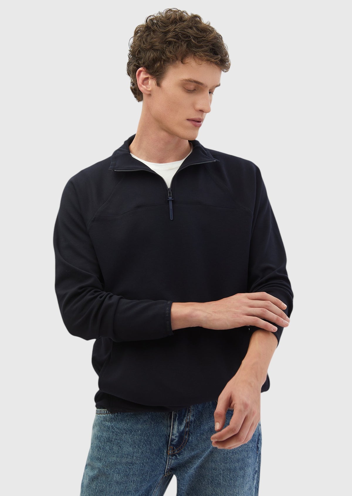 Navy Blue Turtleneck Plain Sweatshirt