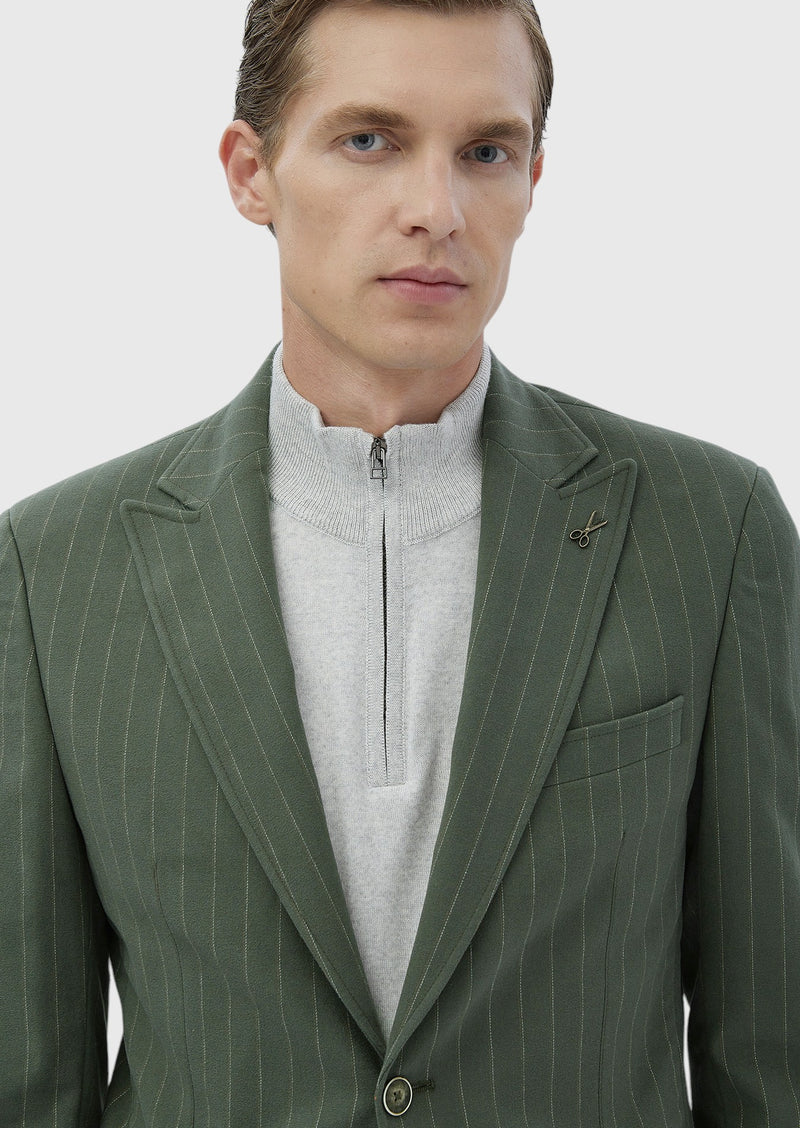 Açık Yeşil Çizgili Zeroweight Slim Fit Pamuk Karışımlı Ceket