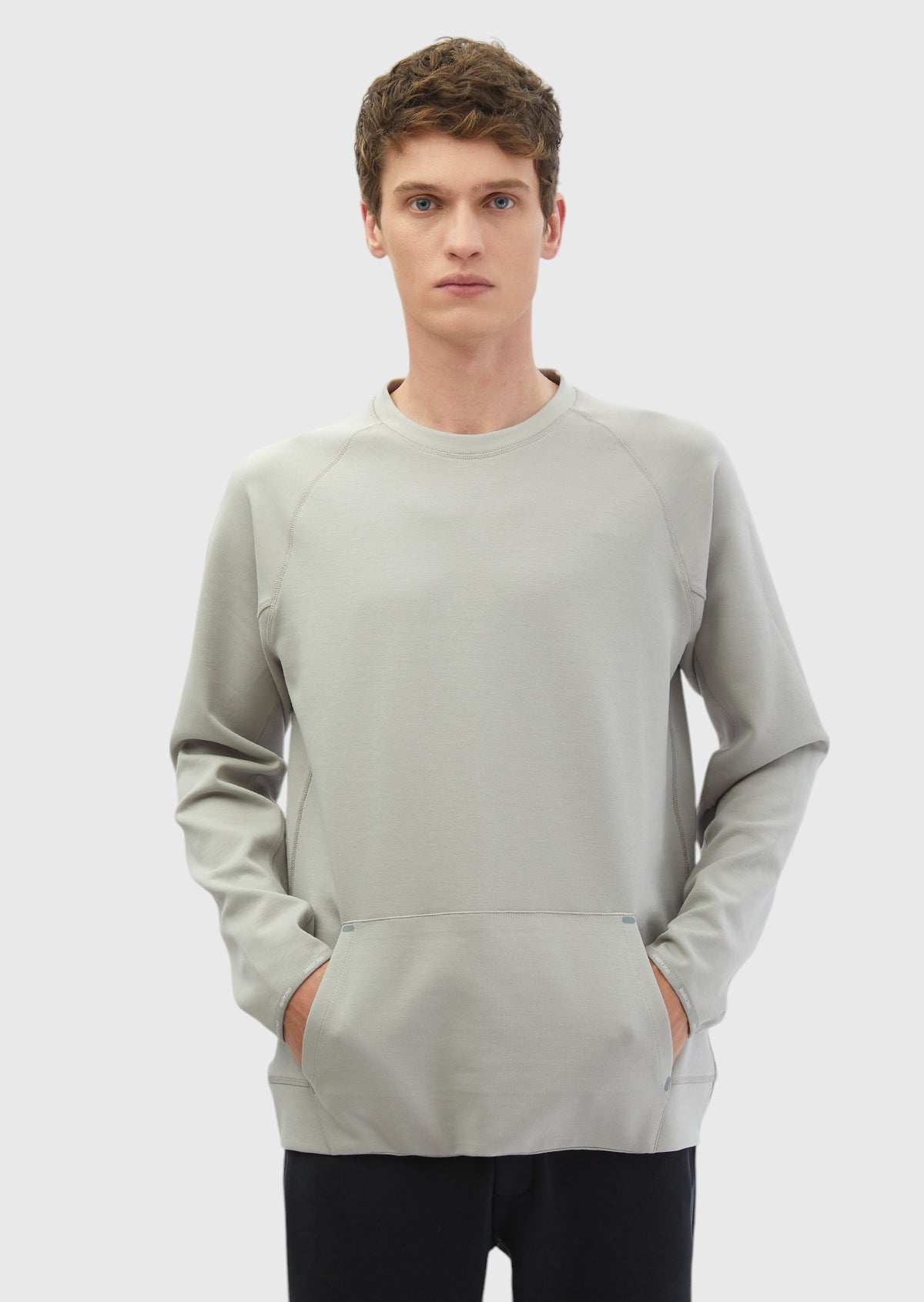 Açık Gri Bisiklet Yaka Düz Sweatshirt