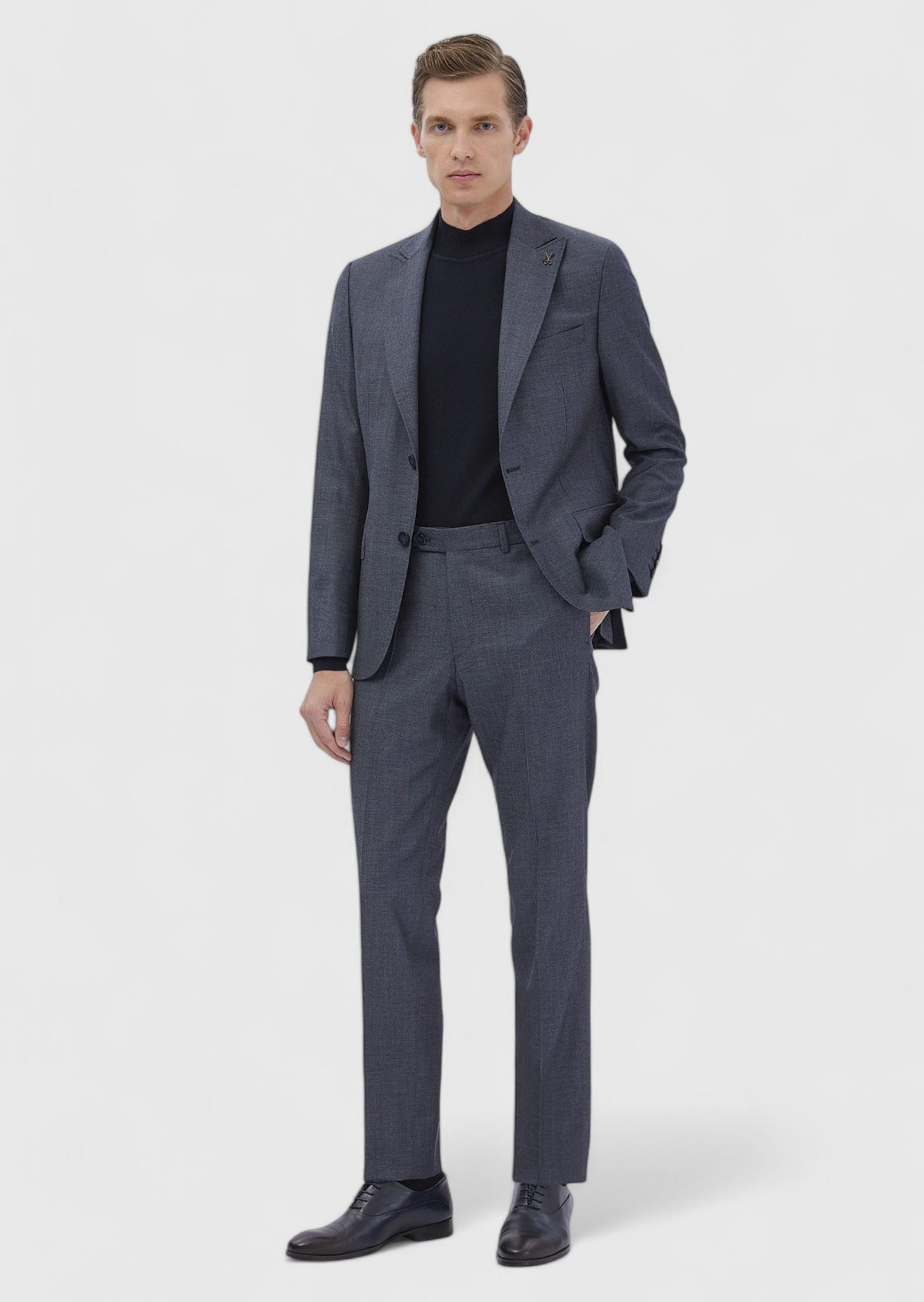 Lacivert Çizgili Zeroweight Slim Fit Yün Karışımlı Takım Elbise