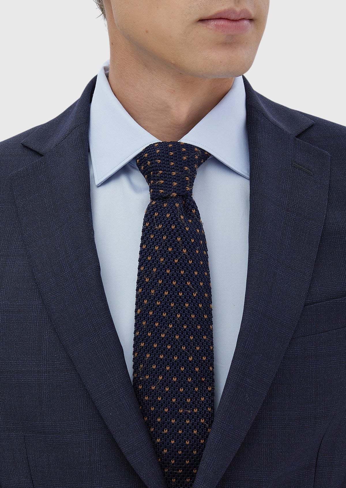 Lacivert Desenli Modern Fit %100 Yün Takım Elbise