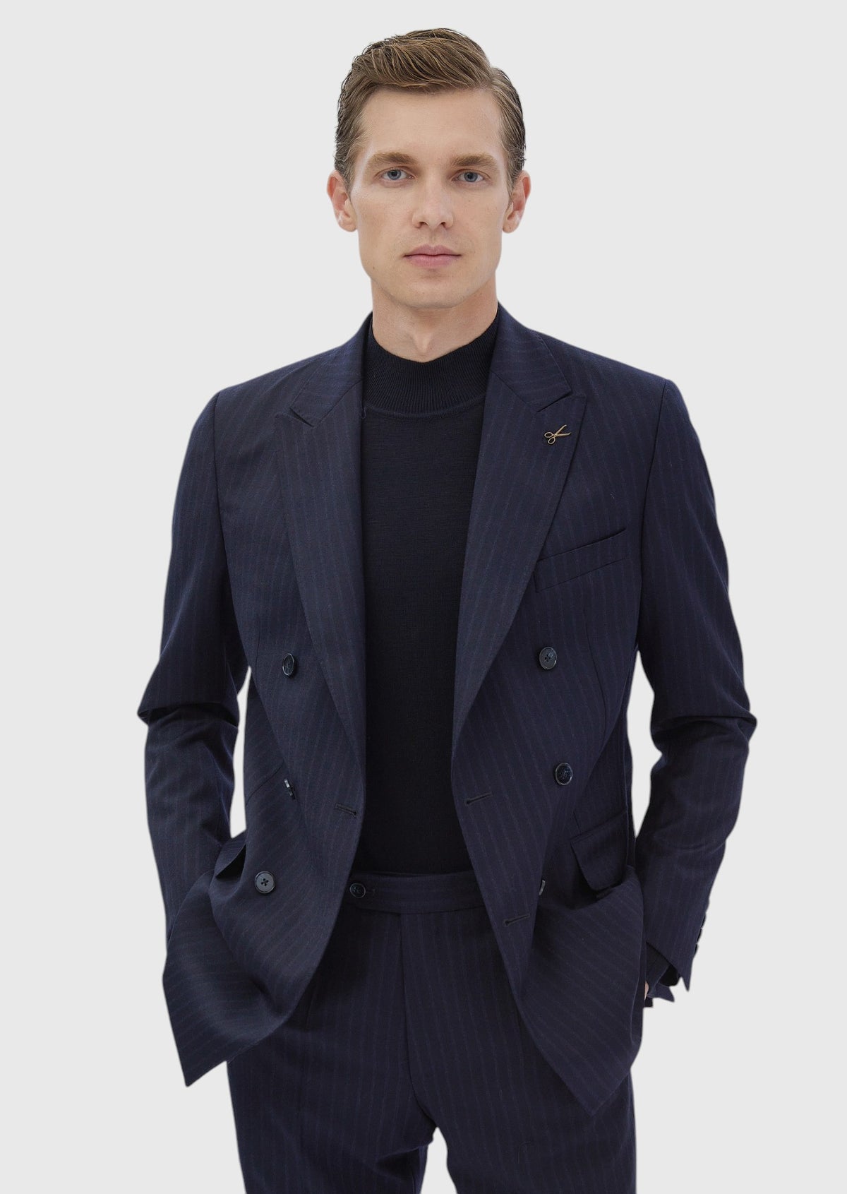 Navy Blue Striped Zeroweight Slim Fit Wool Blended Suit