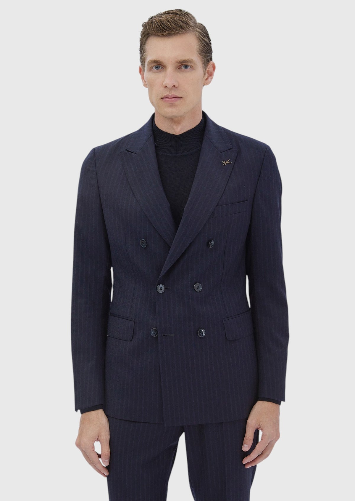 Lacivert Çizgili Zeroweight Slim Fit %100 Yün Takım Elbise