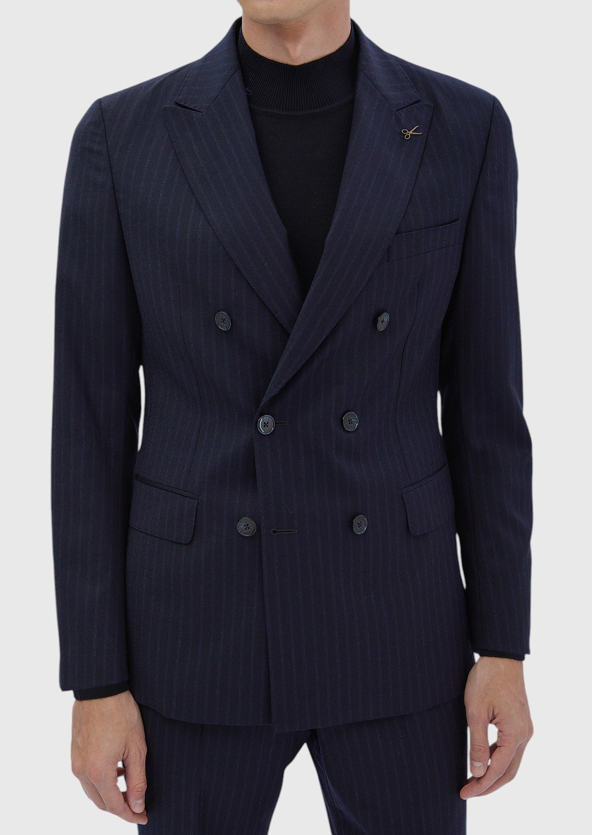 Lacivert Çizgili Zeroweight Slim Fit %100 Yün Takım Elbise