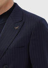 Lacivert Çizgili Zeroweight Slim Fit %100 Yün Takım Elbise