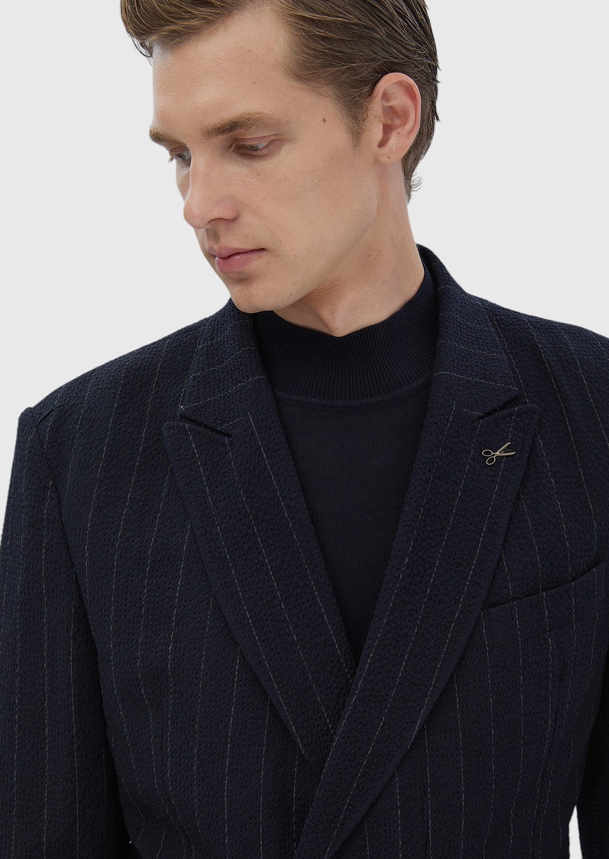 Lacivert Çizgili Oversize Fit Pamuk Karışımlı Takım Elbise