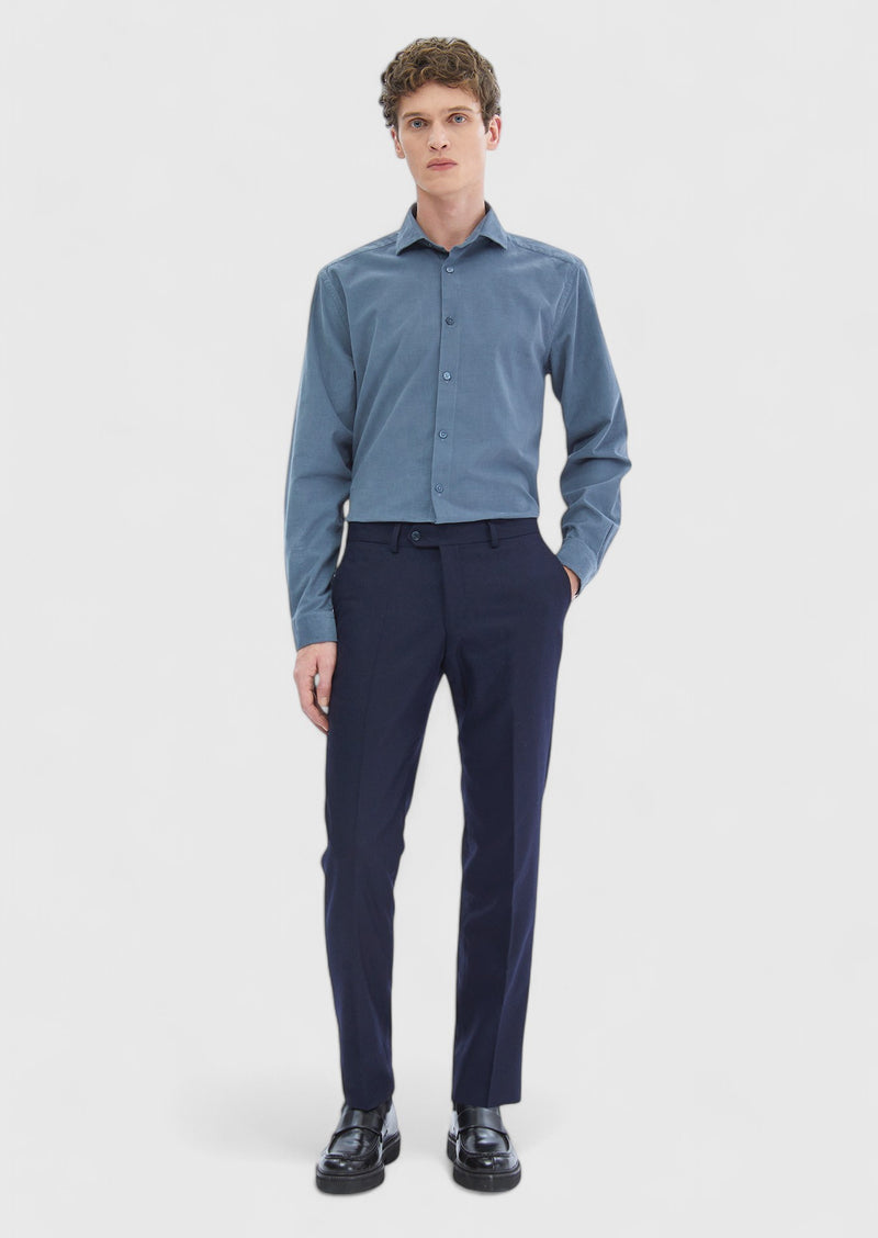 Mavi Düz Casual Fit Uzun Dokuma Kadife Casual %100 Pamuk Gömlek