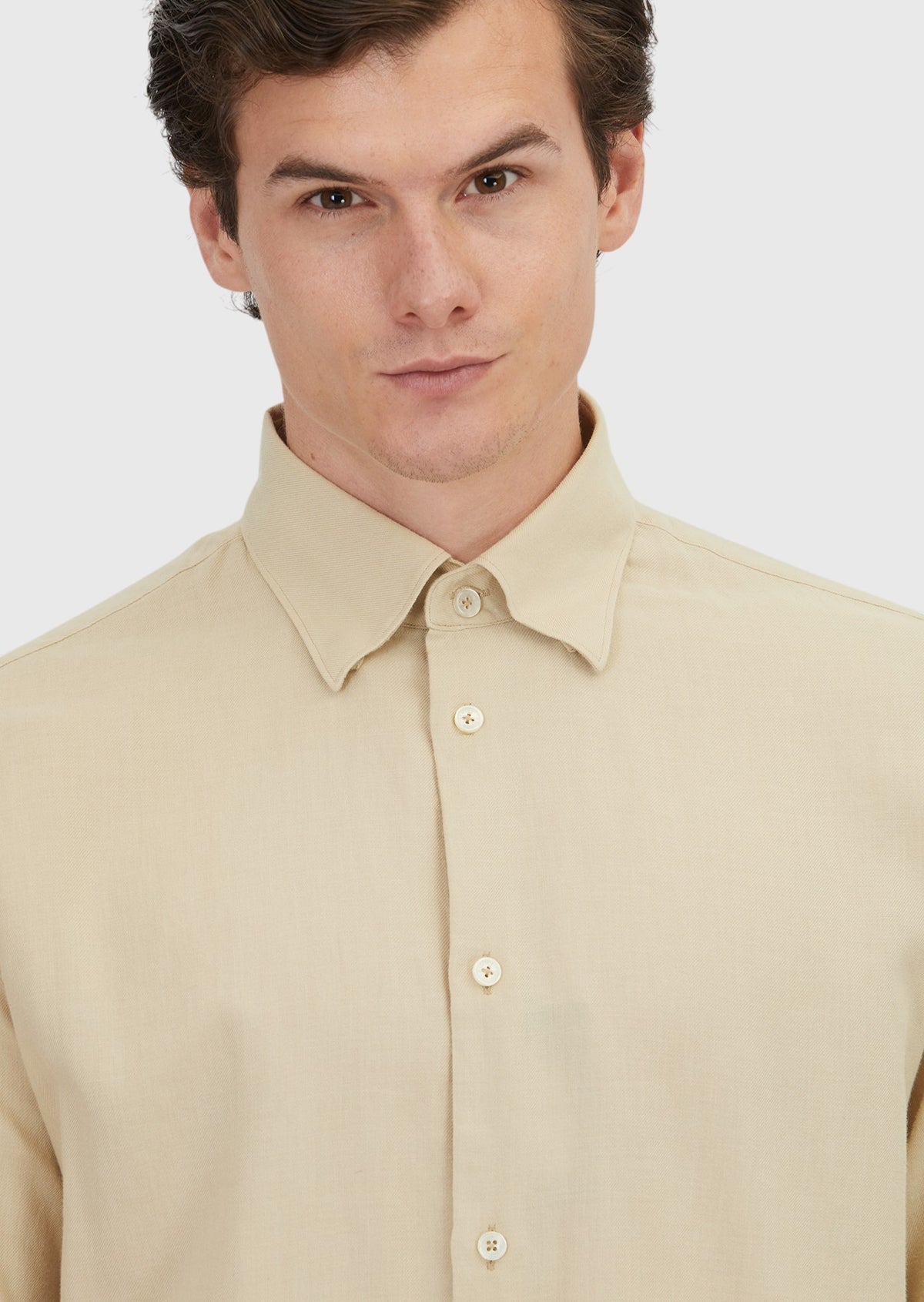 Bej Düz Loose Fit Uzun Dokuma Casual Yün Karışımlı Gömlek