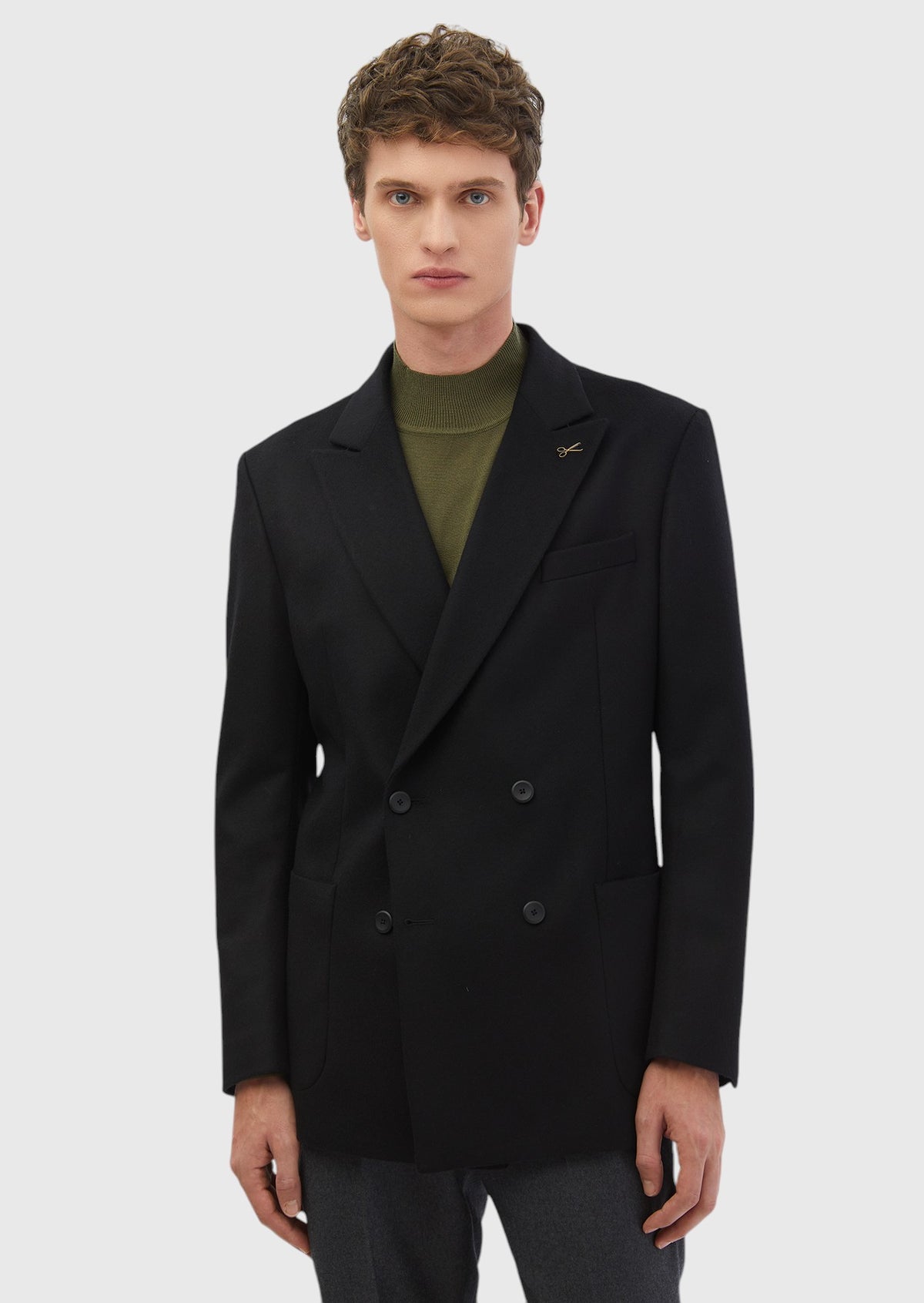 Siyah Düz Comfort Fit %100 Yün Ceket