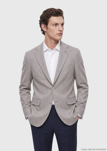 Bej Düz Regular Fit %100 Kaşmir Ceket