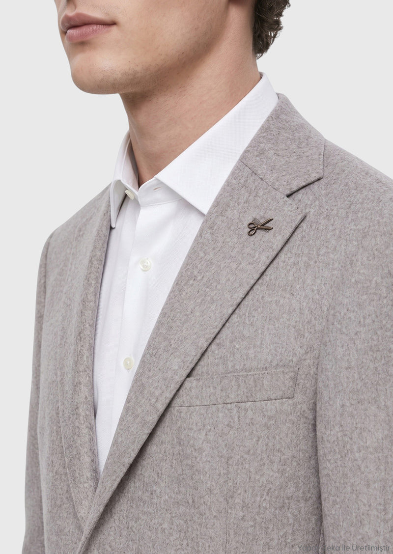 Bej Düz Regular Fit %100 Kaşmir Ceket