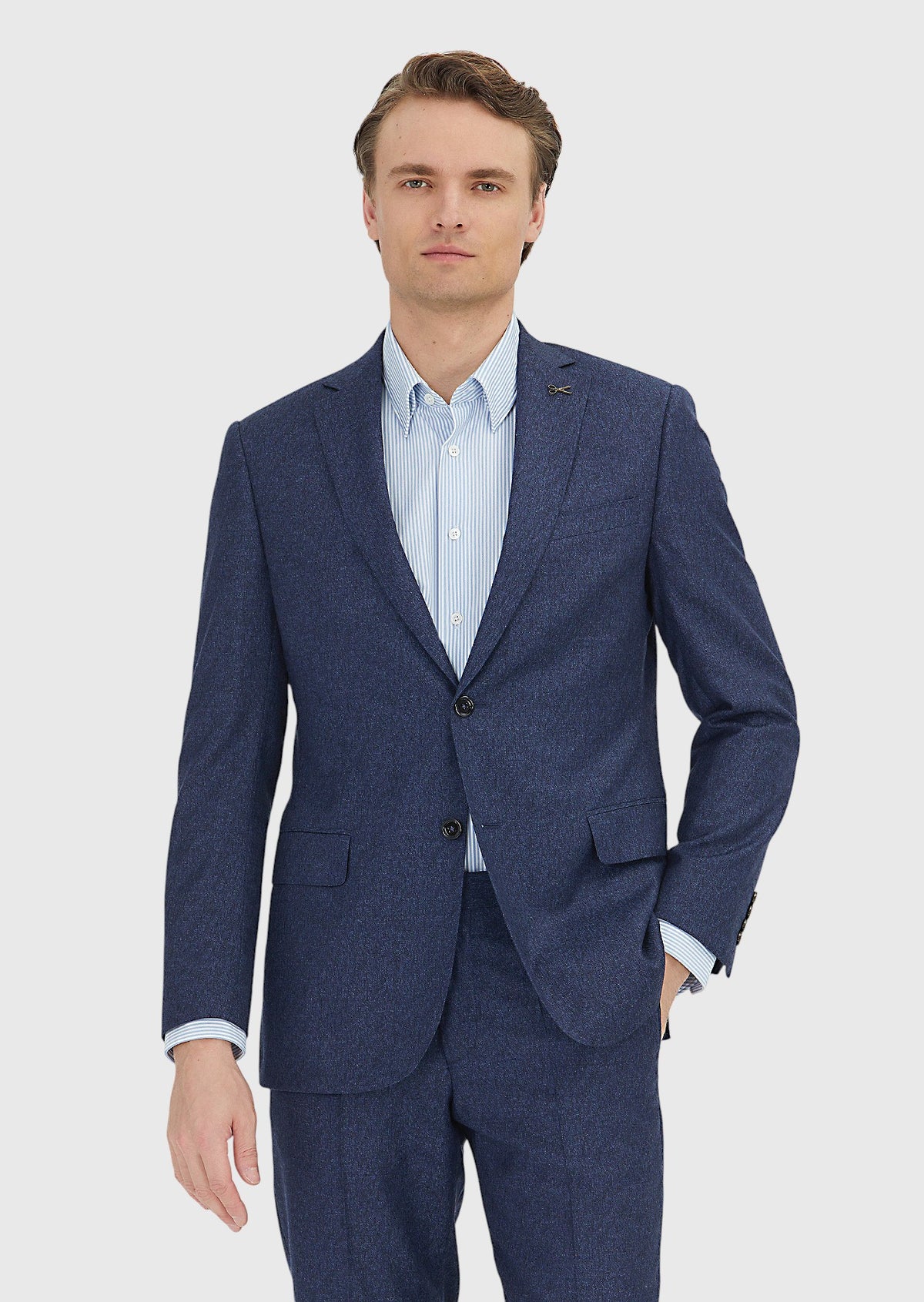Lacivert Düz Regular Fit %100 Yün Takım Elbise