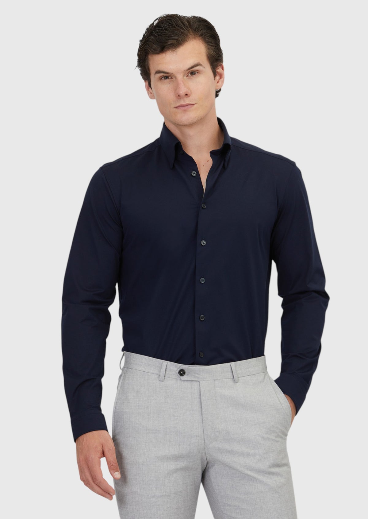 Lacivert Düz Casual Fit Uzun Casual Pamuk Karışımlı Gömlek