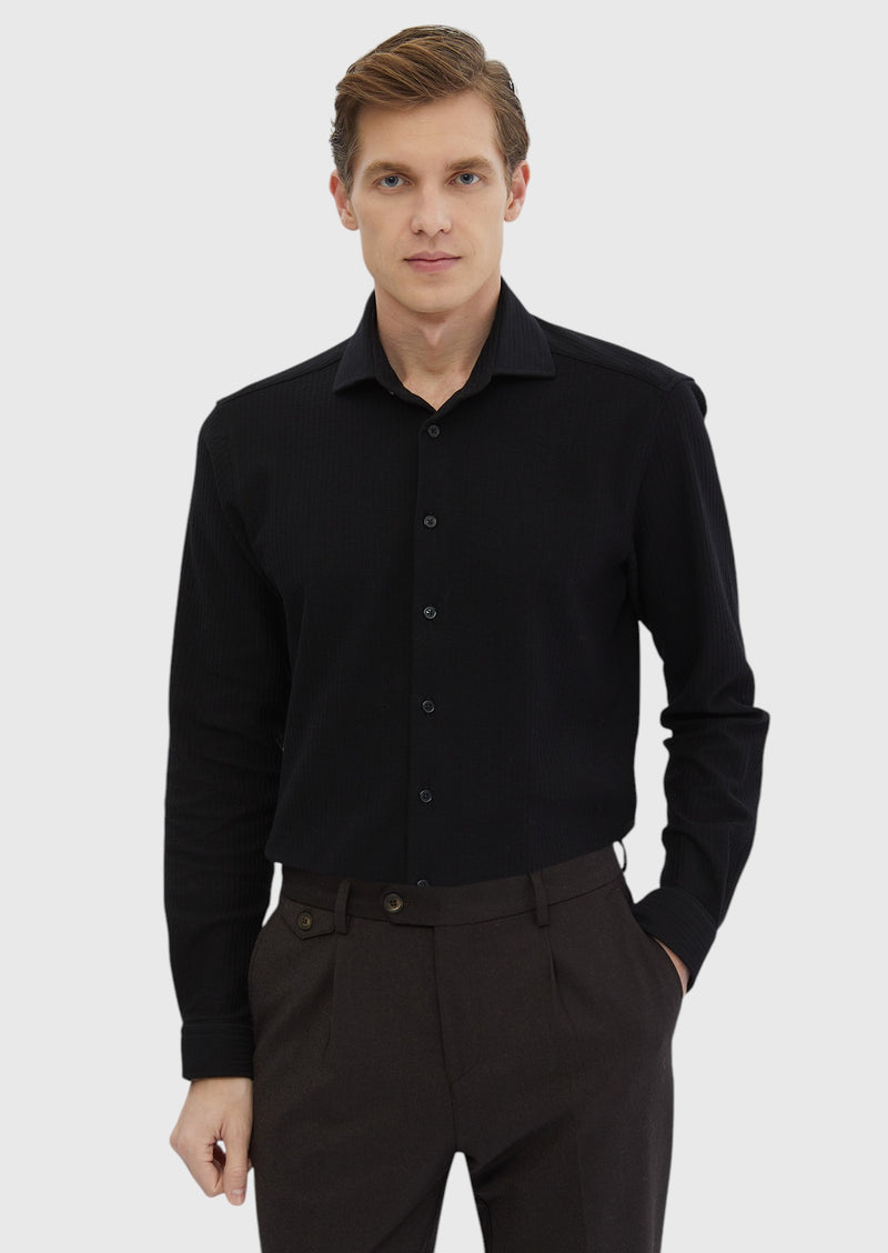 Siyah Çizgili Casual Fit Uzun Casual %100 Pamuk Gömlek