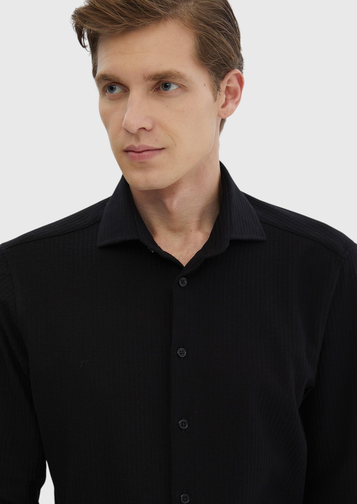 Siyah Çizgili Casual Fit Uzun Casual %100 Pamuk Gömlek