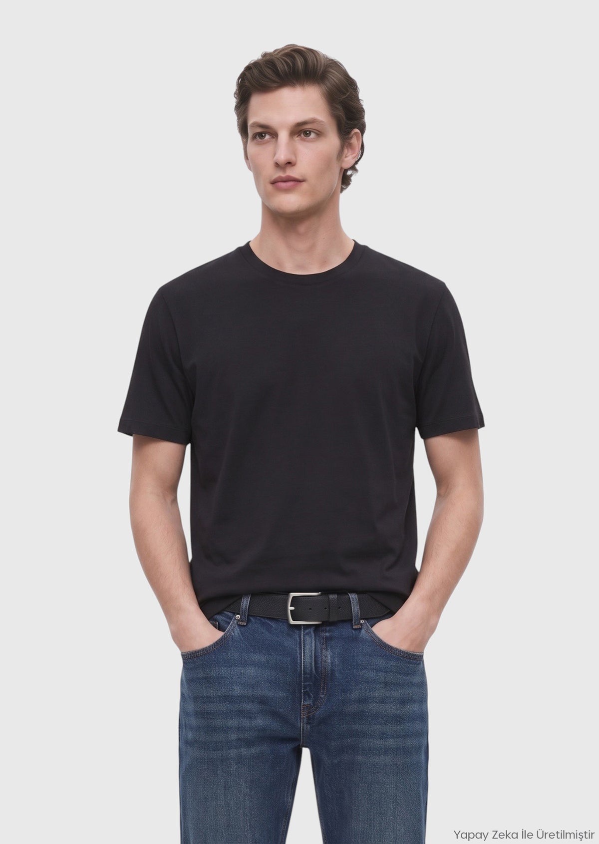 Siyah Düz Bisiklet Yaka T-Shirt