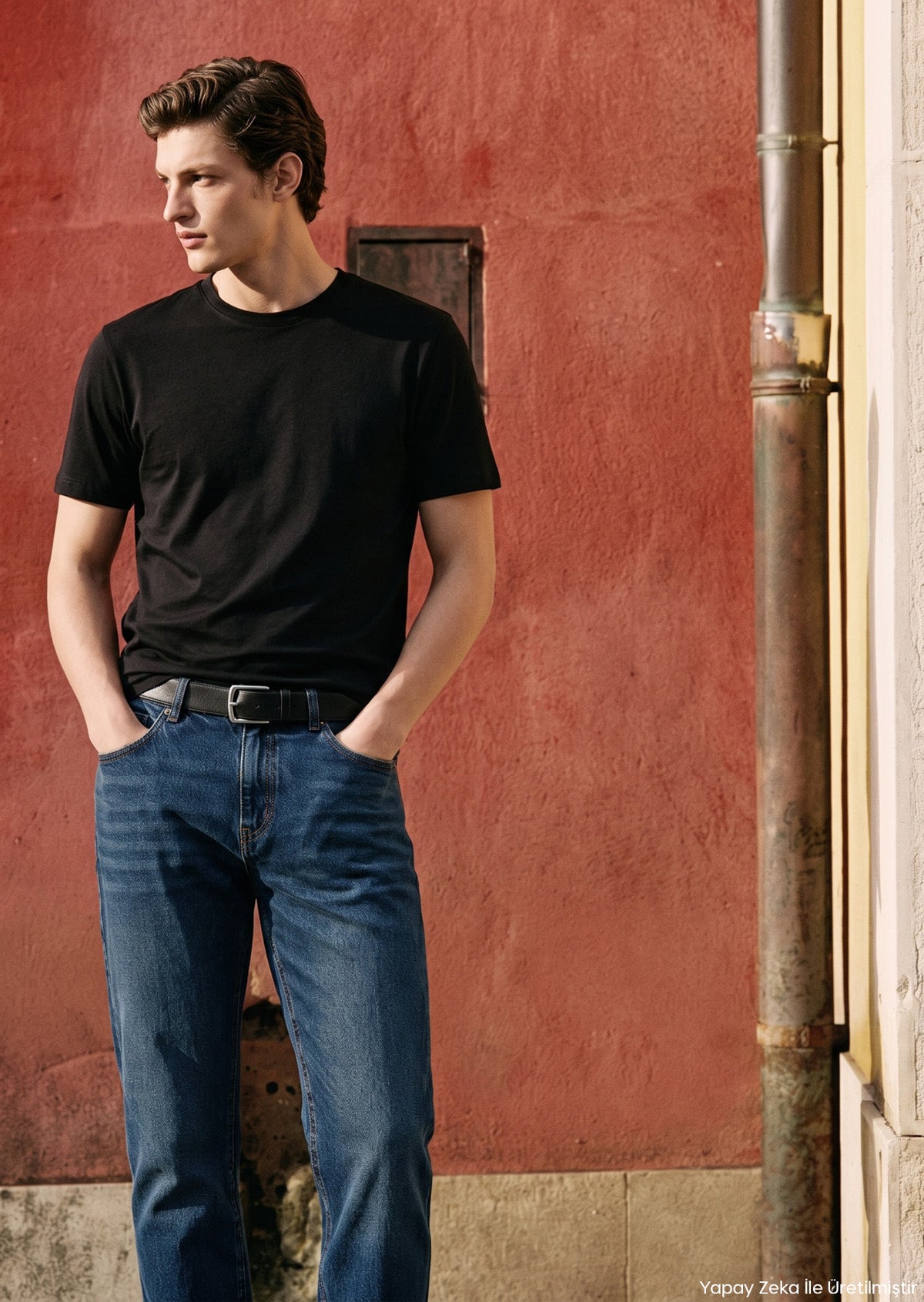 Siyah Düz Bisiklet Yaka T-Shirt