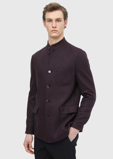 Bordo Düz Shirt Shoulder Slim Fit Yün Karışımlı Örme Ceket