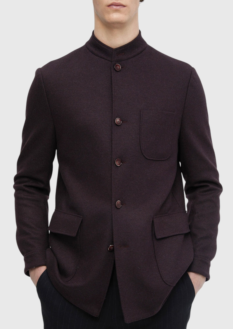 Bordo Düz Shirt Shoulder Slim Fit Yün Karışımlı Örme Ceket