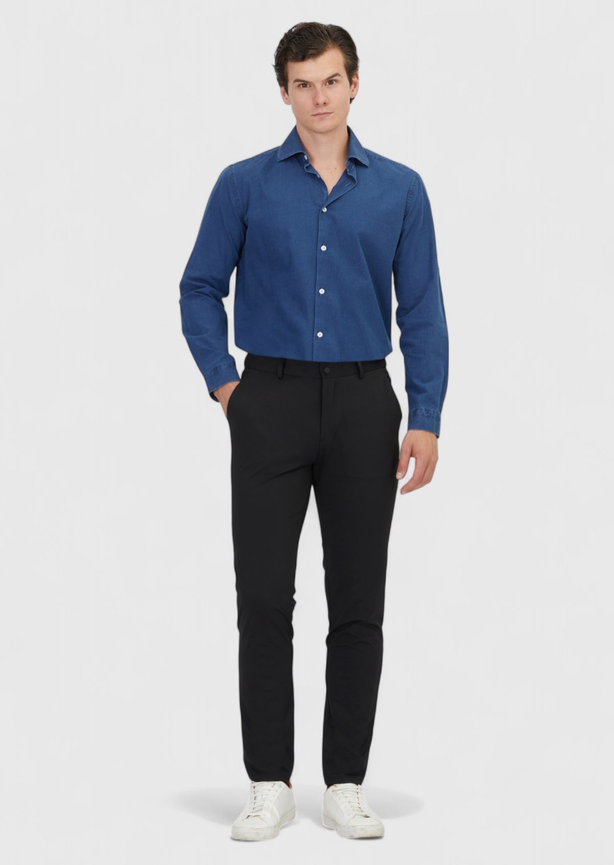 Açık İndigo Düz Casual Fit Uzun Dokuma Casual %100 Pamuk Gömlek