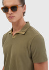 Yağ Yeşili Jakarlı Polo Yaka %100 Pamuk T-Shirt