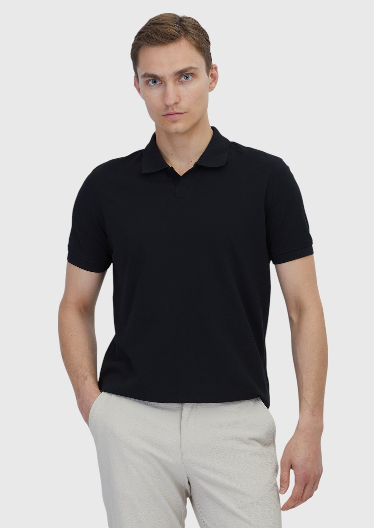 Siyah Düz Polo Yaka %100 Pamuk T-Shirt