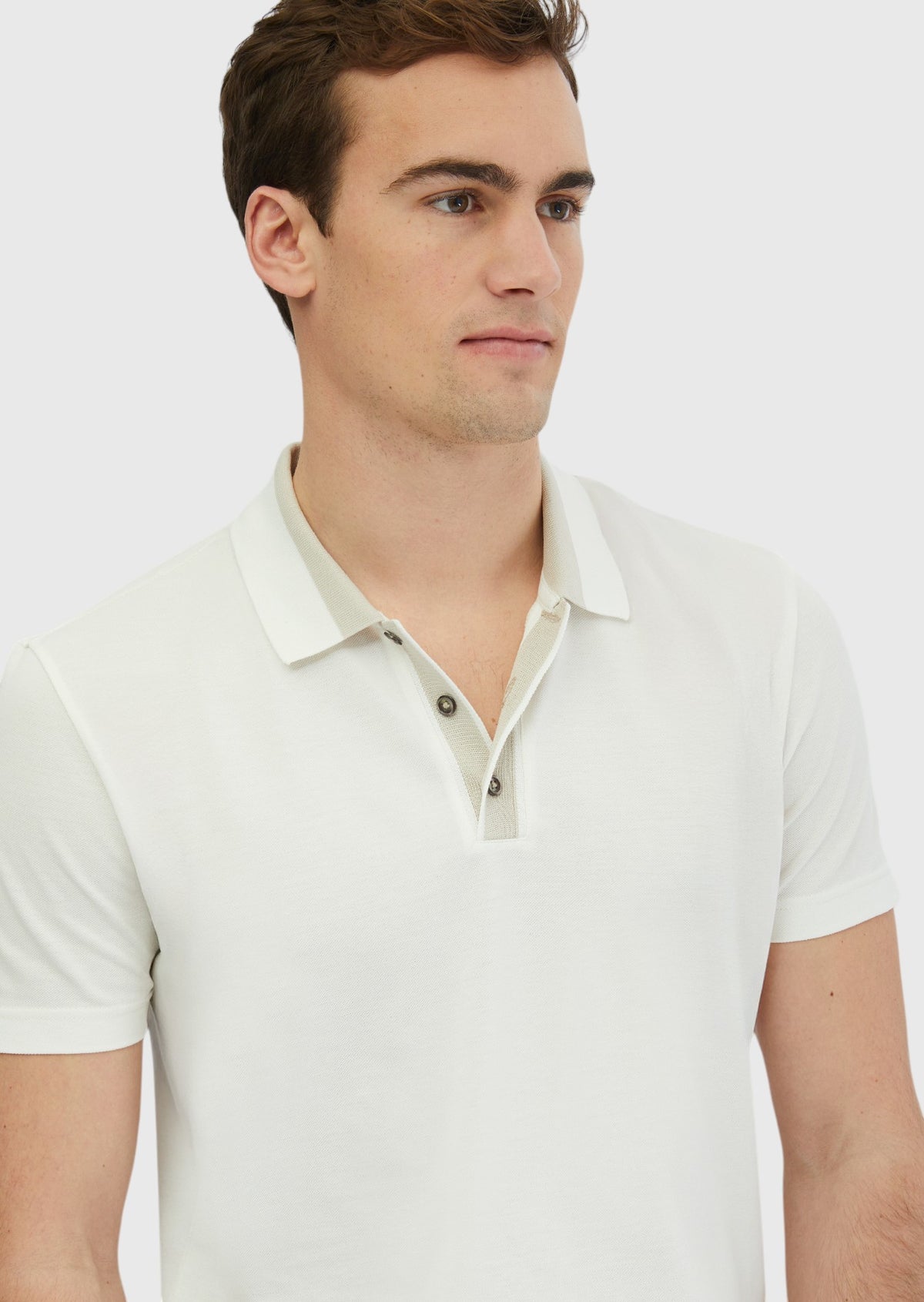 Ekru Düz Polo Yaka %100 Pamuk T-Shirt
