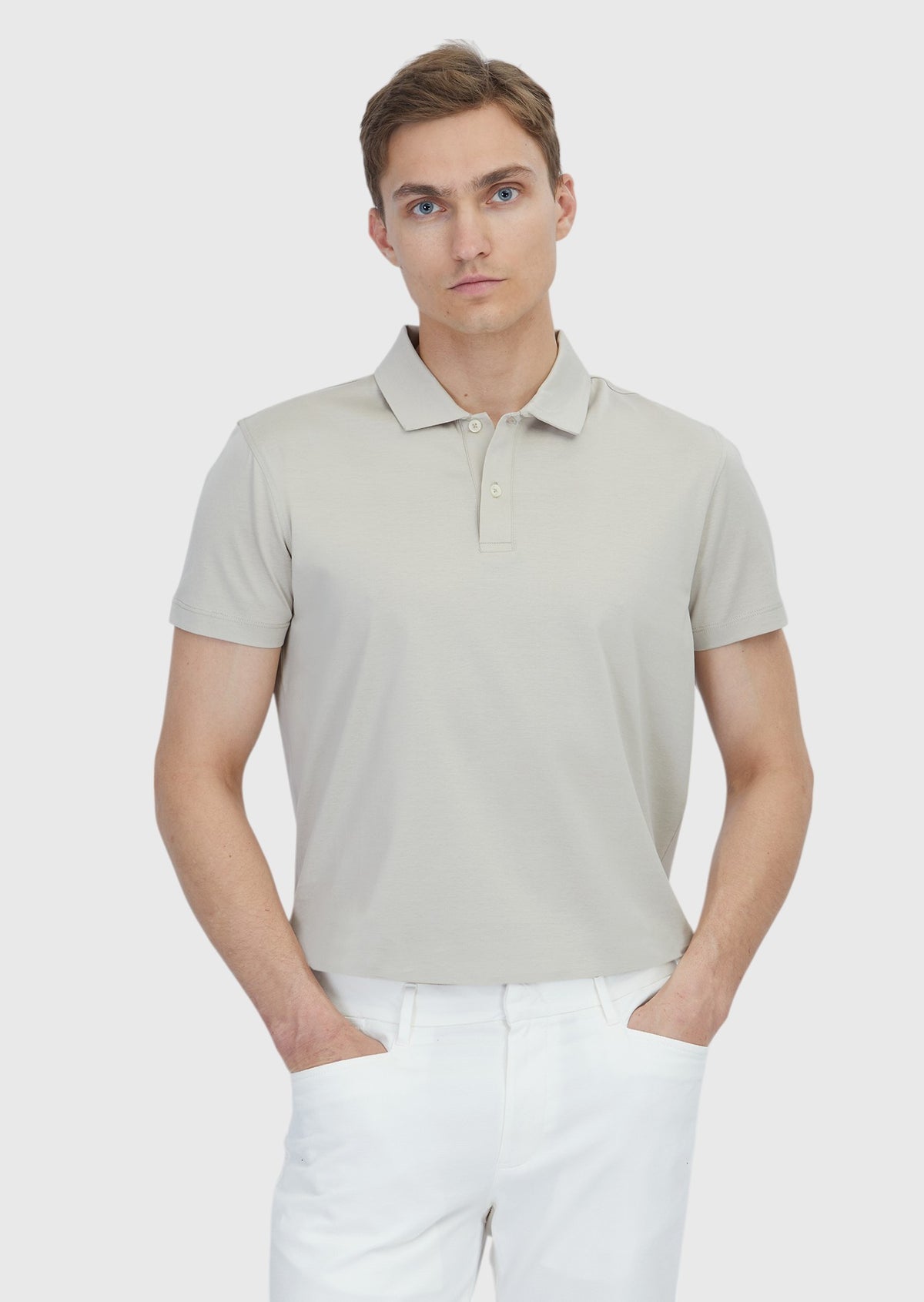Beige Plain Polo Neck 100% Cotton T-Shirt