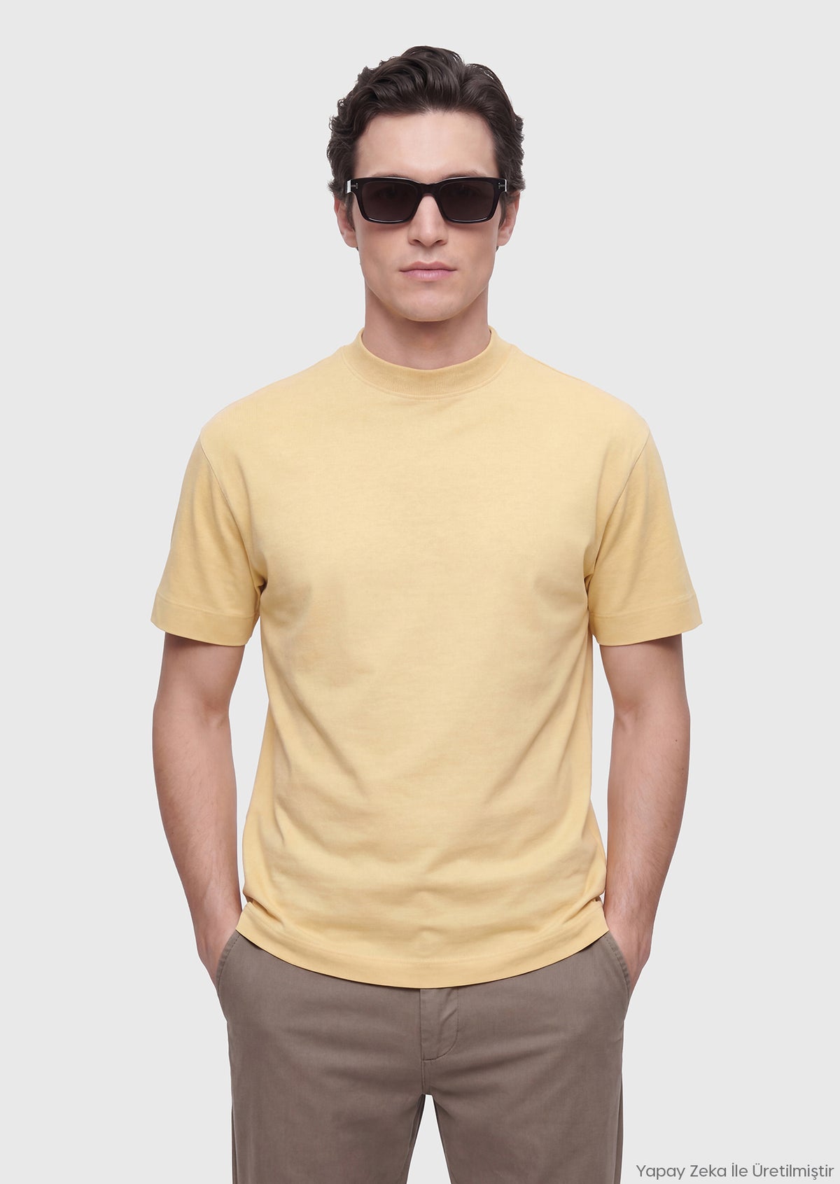 Safran Düz Bisiklet Yaka %100 Pamuk T-Shirt
