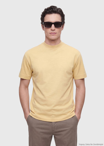 Safran Düz Bisiklet Yaka %100 Pamuk T-Shirt
