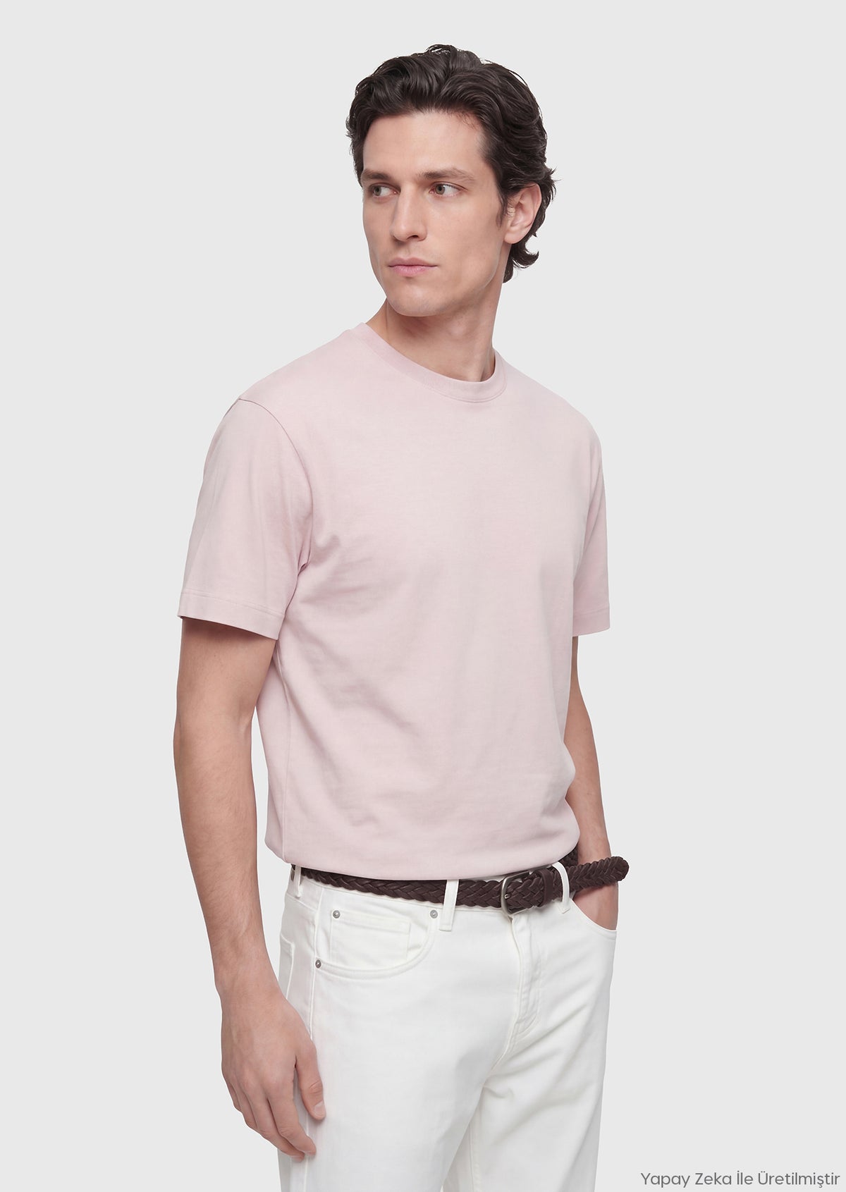 Pembe Düz Bisiklet Yaka %100 Pamuk T-Shirt