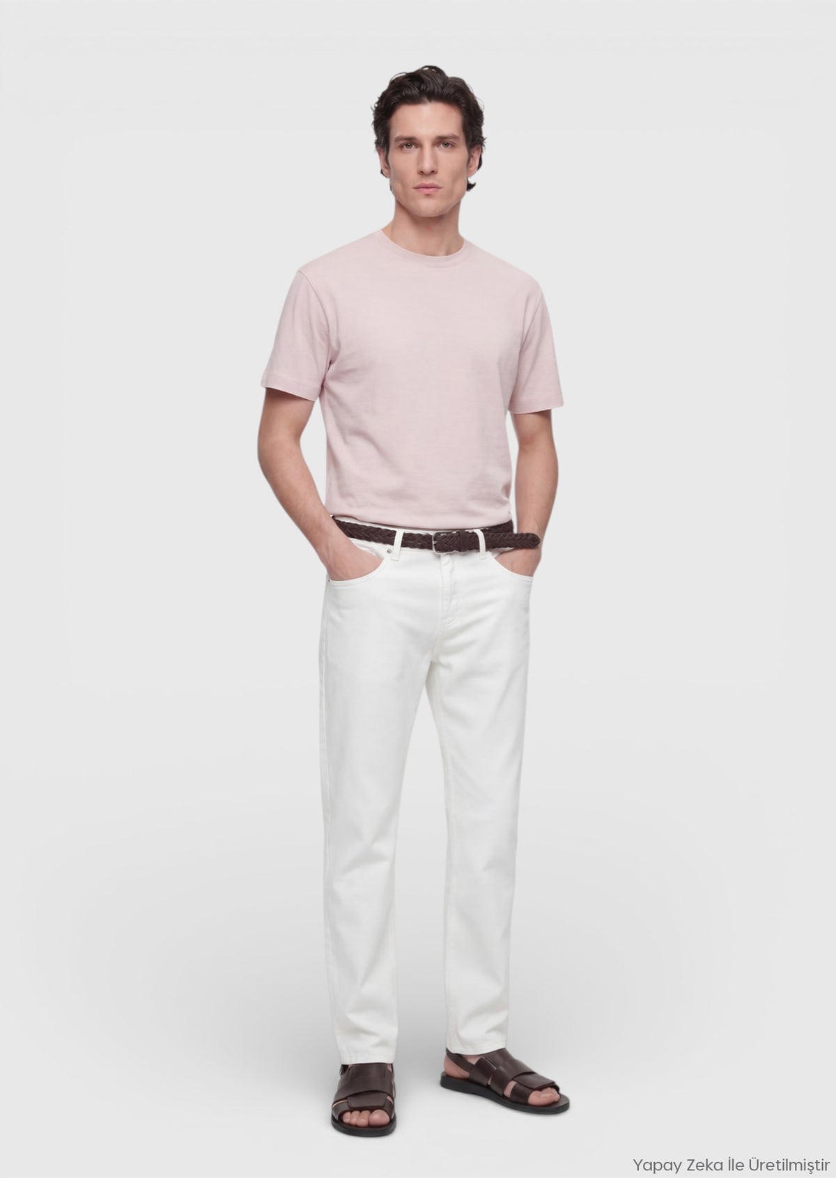 Pembe Düz Bisiklet Yaka %100 Pamuk T-Shirt