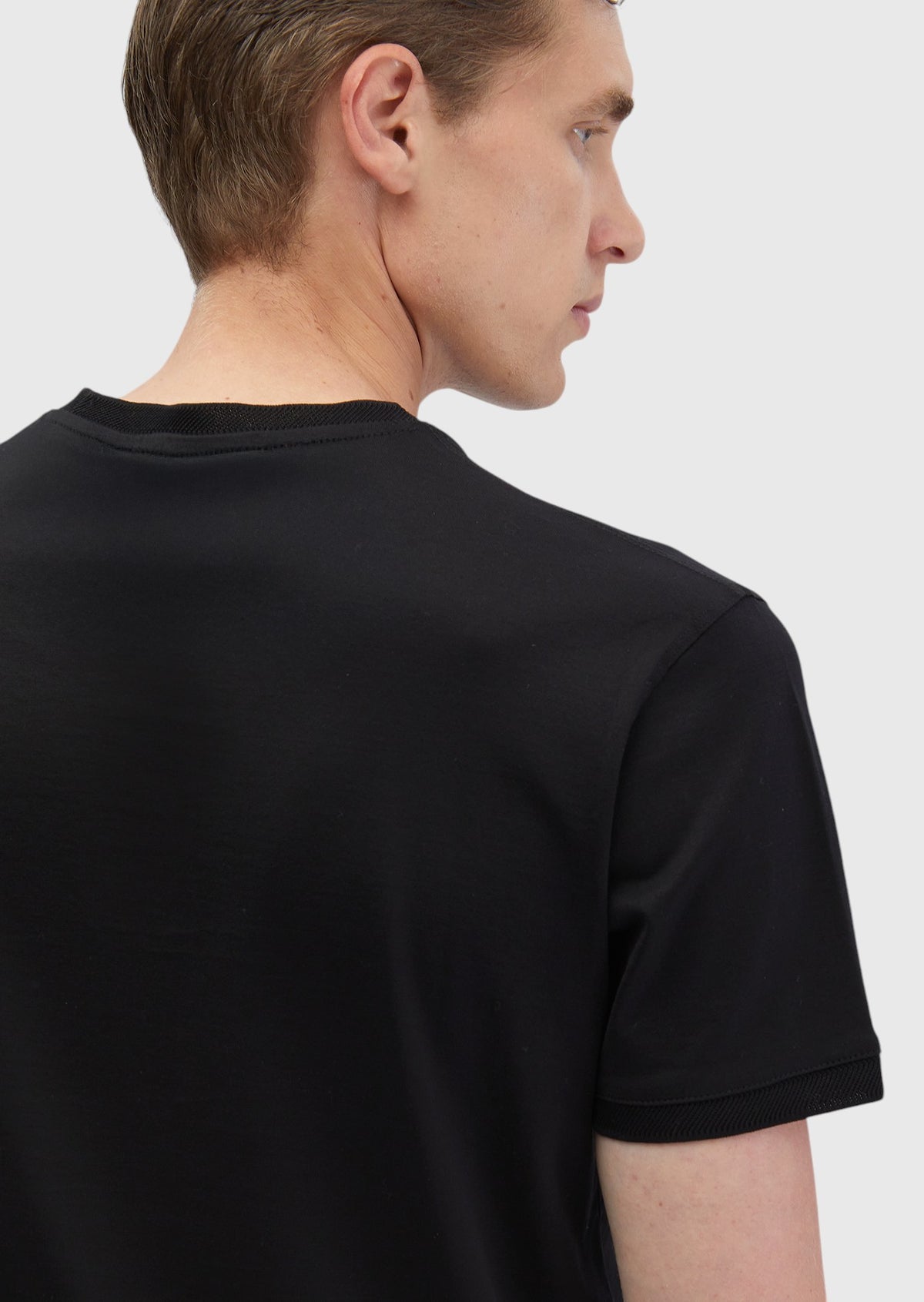 Siyah Düz Bisiklet Yaka %100 Pamuk T-Shirt