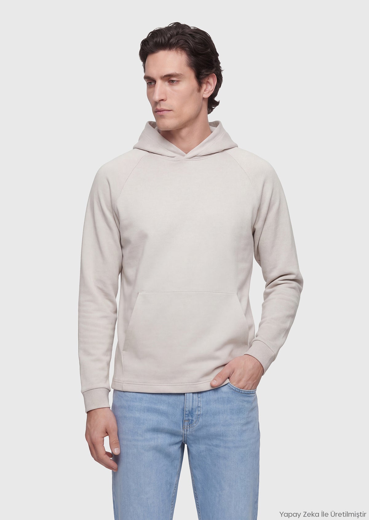 Taş Kapüşonlu Düz Sweatshirt