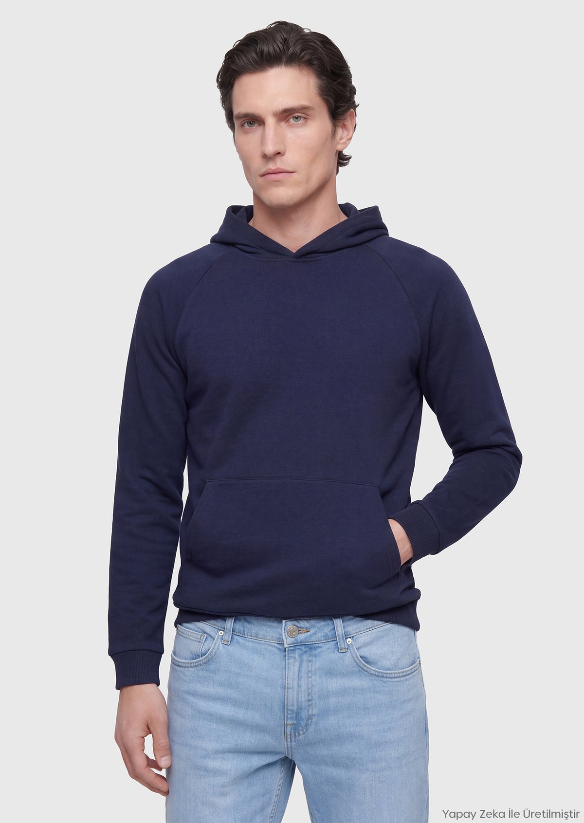 Lacivert Kapüşonlu Düz Sweatshirt