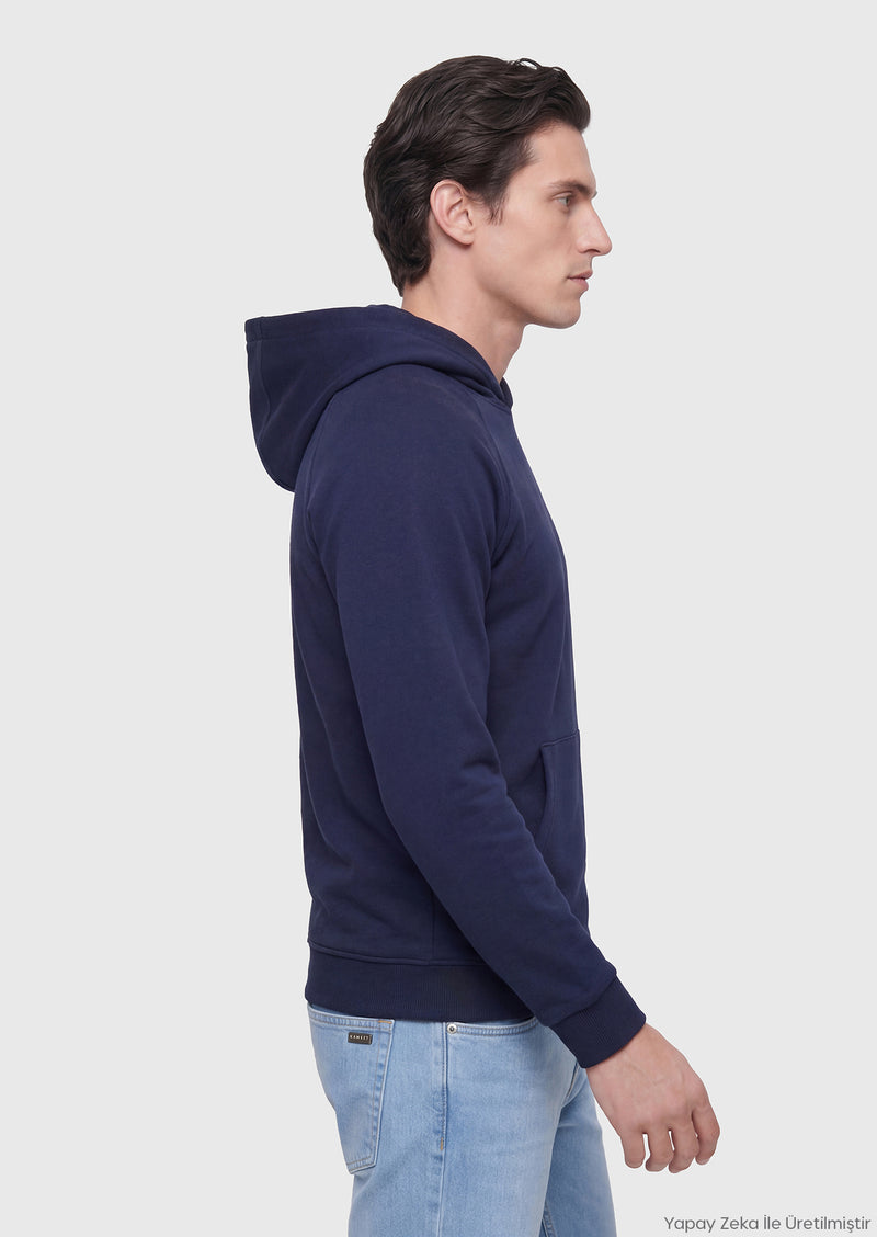 Lacivert Kapüşonlu Düz Sweatshırt