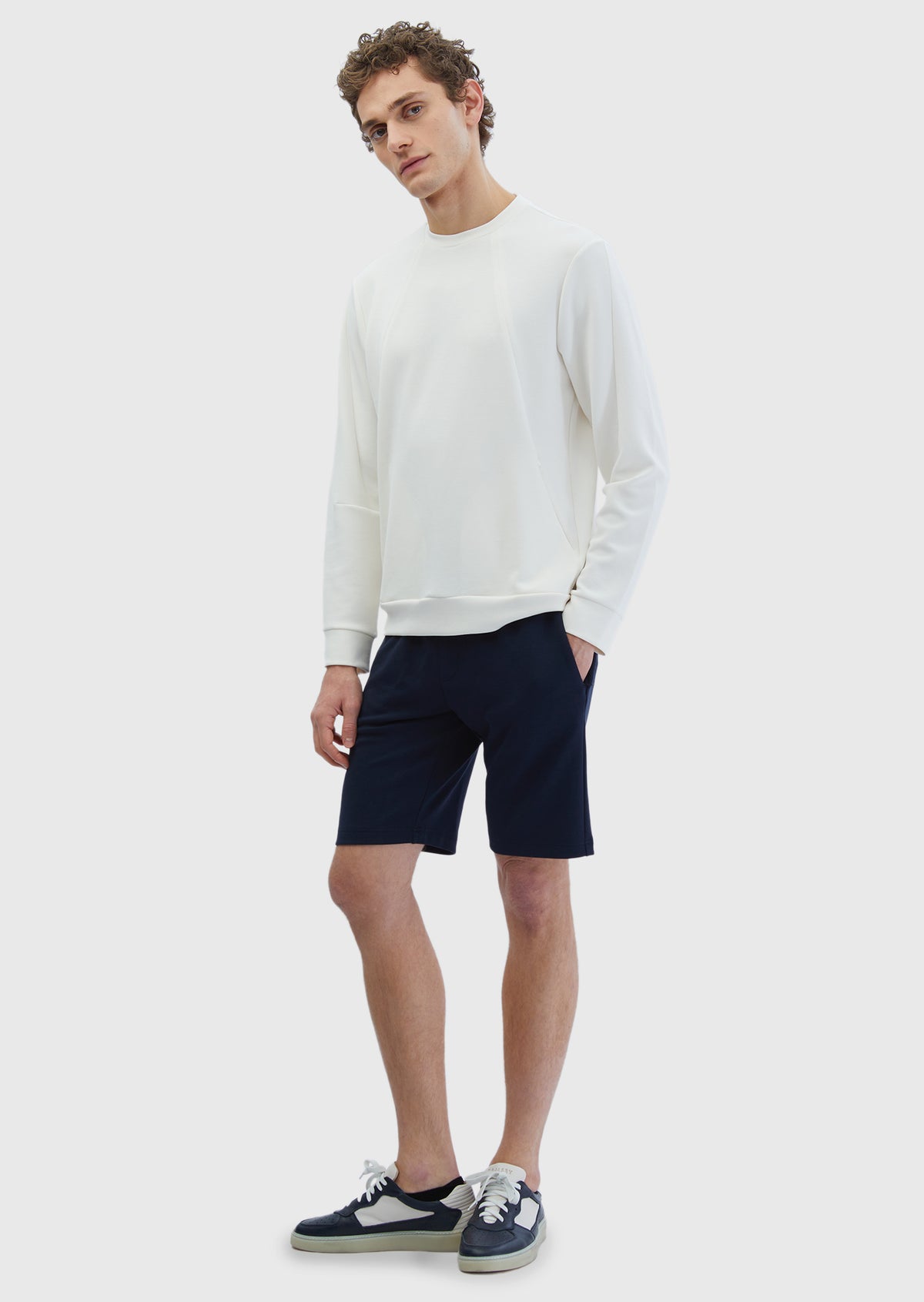 Lacivert Düz Örme Jogging Fit Spor Bermuda