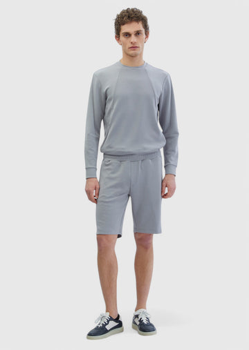 Açık Gri Düz Örme Jogging Fit Spor Bermuda